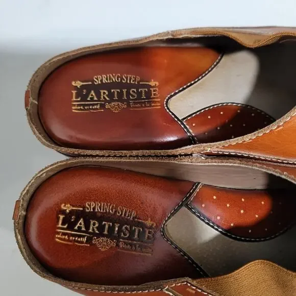 L'Artiste by Spring Step Embossed Leather Clogs Chino Size 41 - Picture 6 of 10